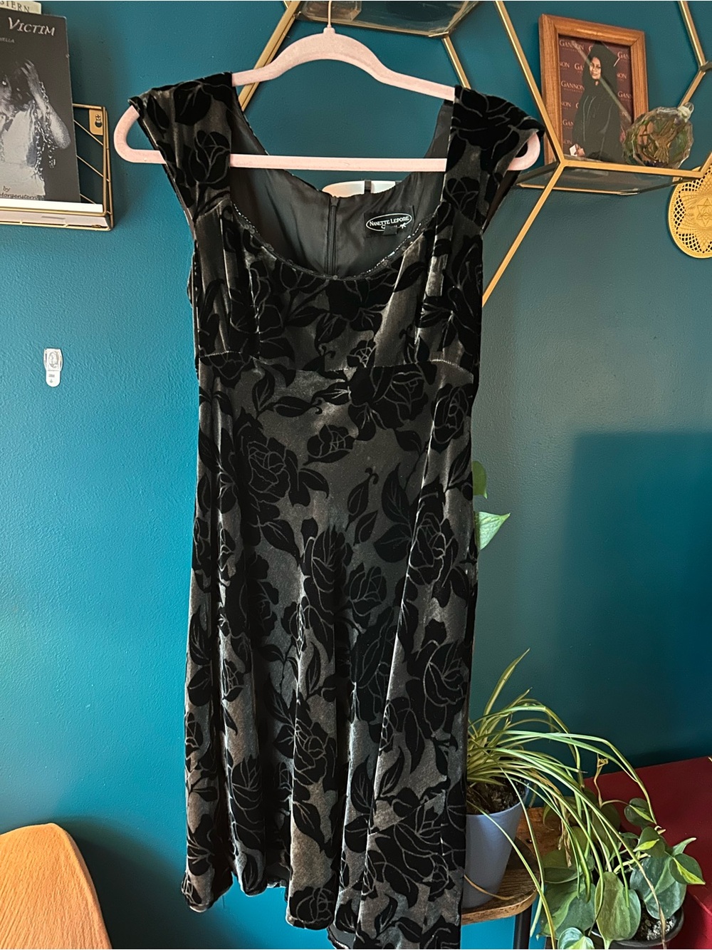 Nanette Lepore Black Velvet Burnout Floral  Dress